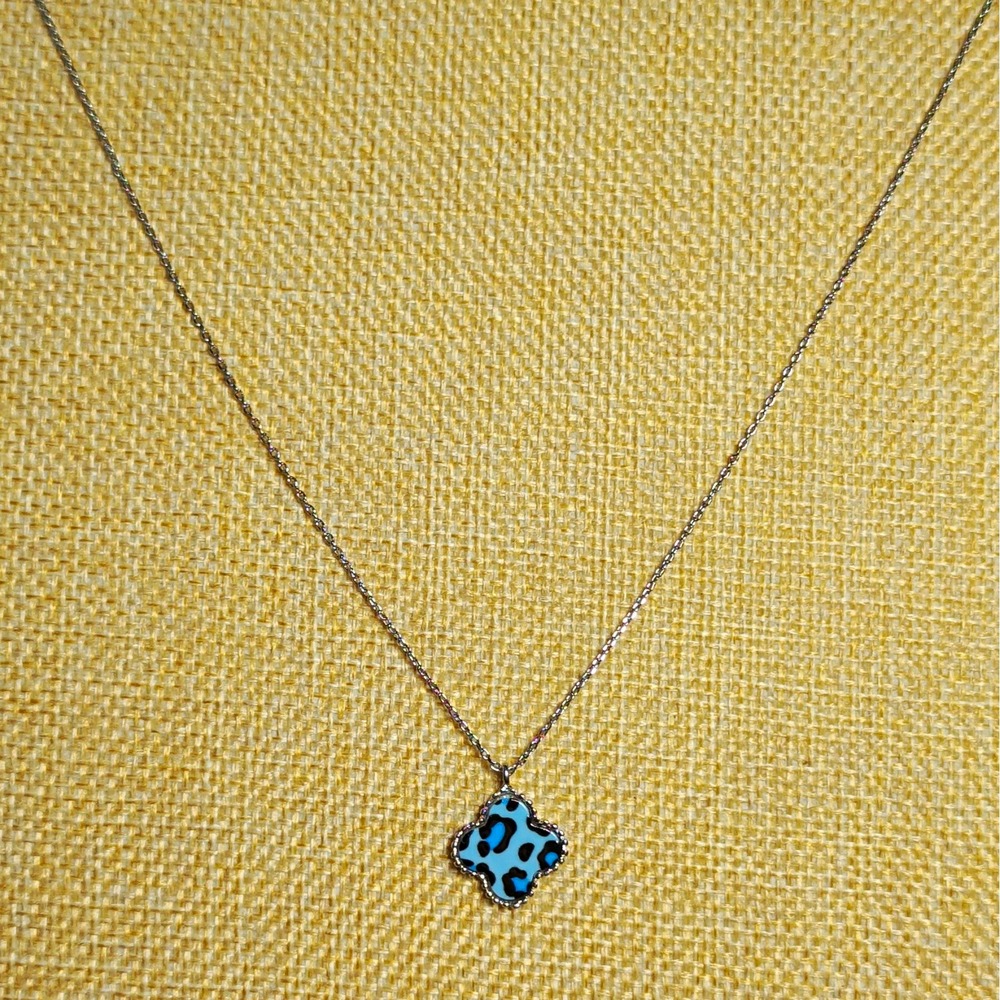 Park Lane Silver Plated Cable Chain Clover Charm Necklace Blue Black Adjustable
